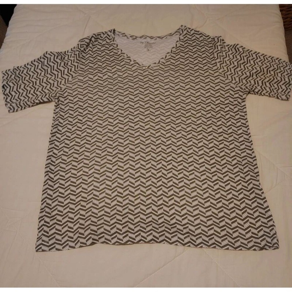 Chico's Chevron V-Neck Top Size 3 (XL/16) 100% Cotton